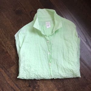 J crew lime green crinkle shirt.Gingham check